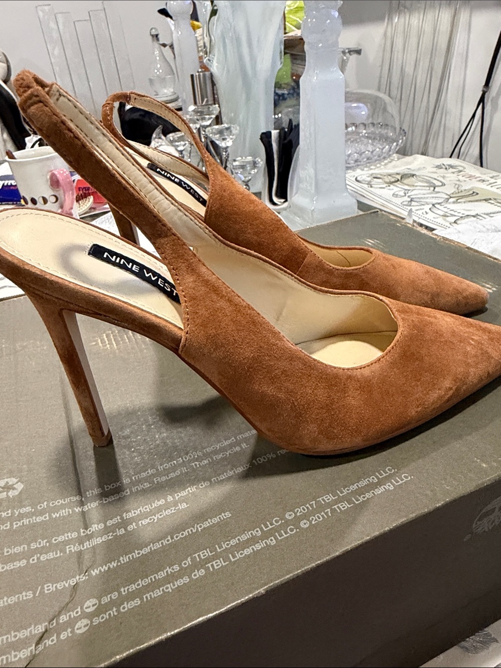 Nine West Rust Suede Pointed Toe Slingback Heels